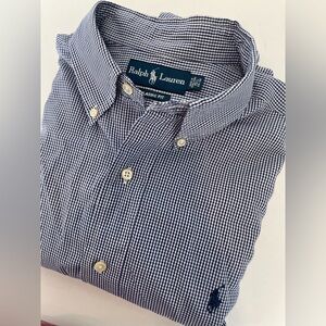 Vintage Ralph Lauren Men's Navy Blue Gingham Shirt 100% Cotton Preppy